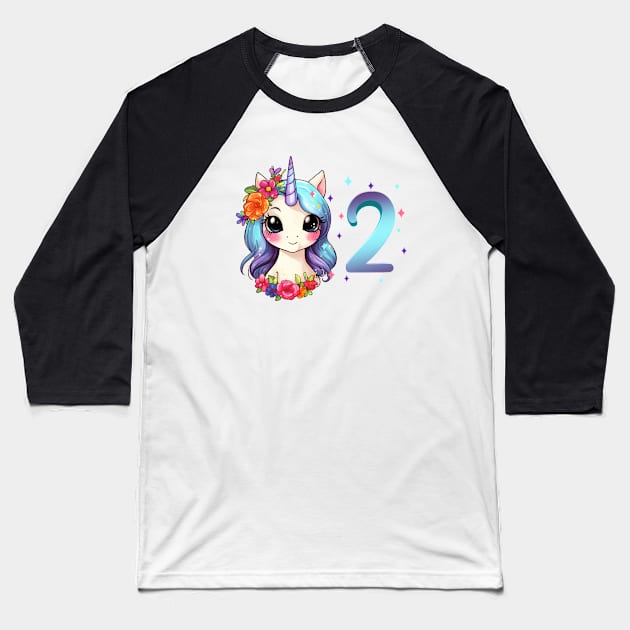 I am 2 with unicorn - girl birthday 2 years old Baseball T-Shirt by Modern Medieval Design